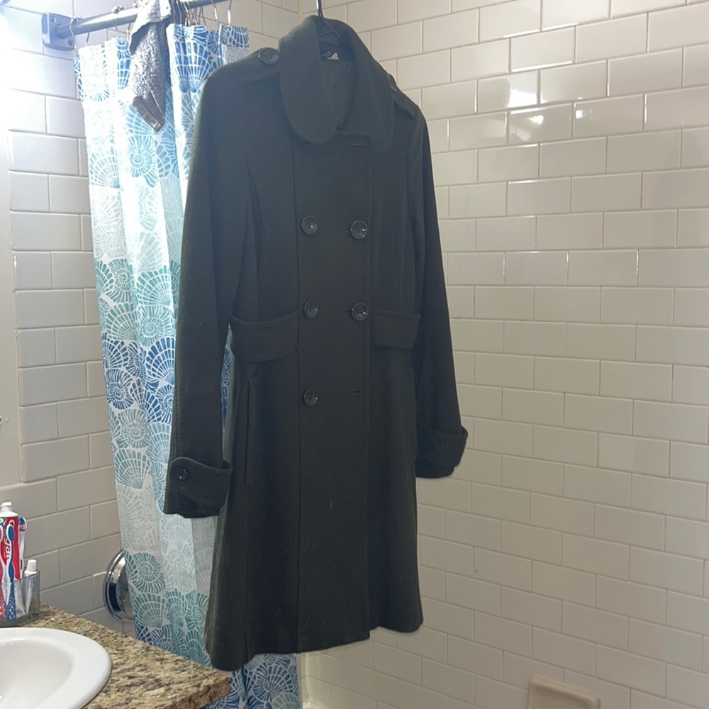 H&M, Double Breasted,Olive green, long pea coat, Size 6